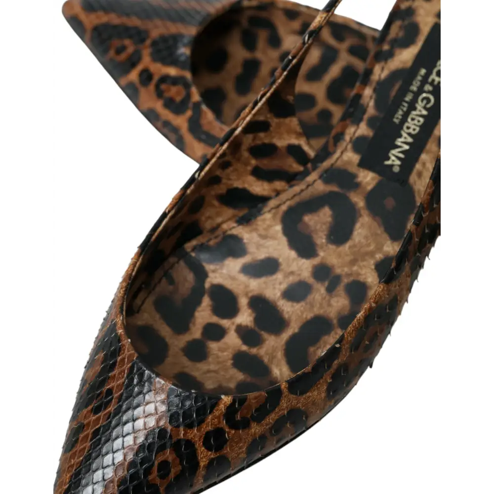 Dolce & Gabbana Braun Leopard Exotische Haut Slingback Schuhe - EU39/US8.5