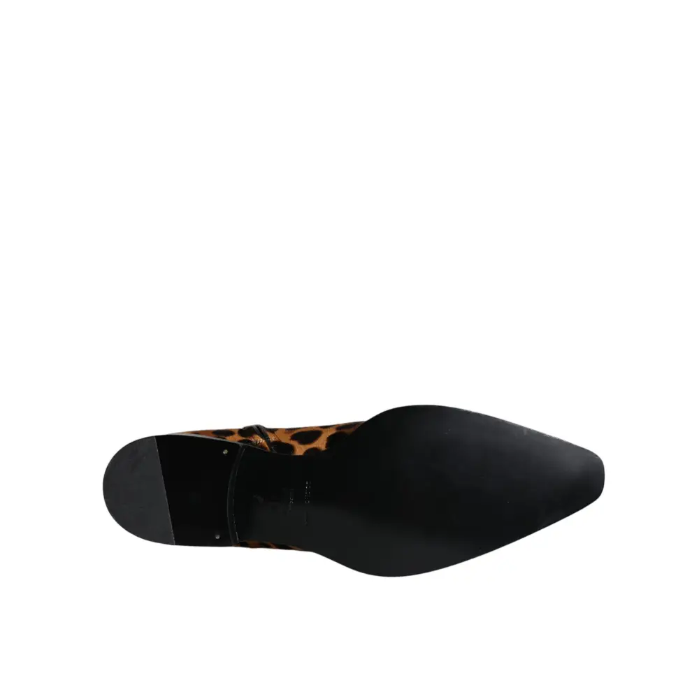 Dolce & Gabbana Braun Leopard Kalb Pelz Ankle Stiefel Schuhe