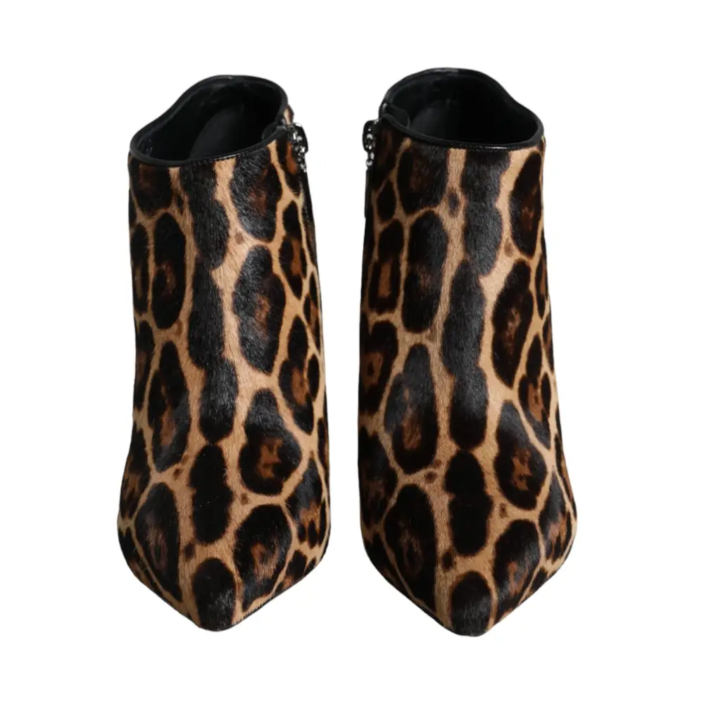 Dolce & Gabbana Braun Leopard Kalb Pelz Heels Stiefeletten Schuhe - EU37.5/US7