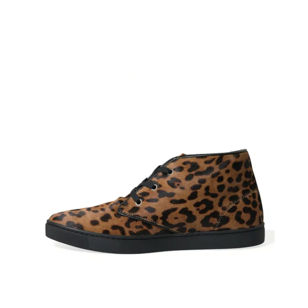 Dolce & Gabbana Braun Leopard Pony Haar Leder Turnschuhe Schuhe
