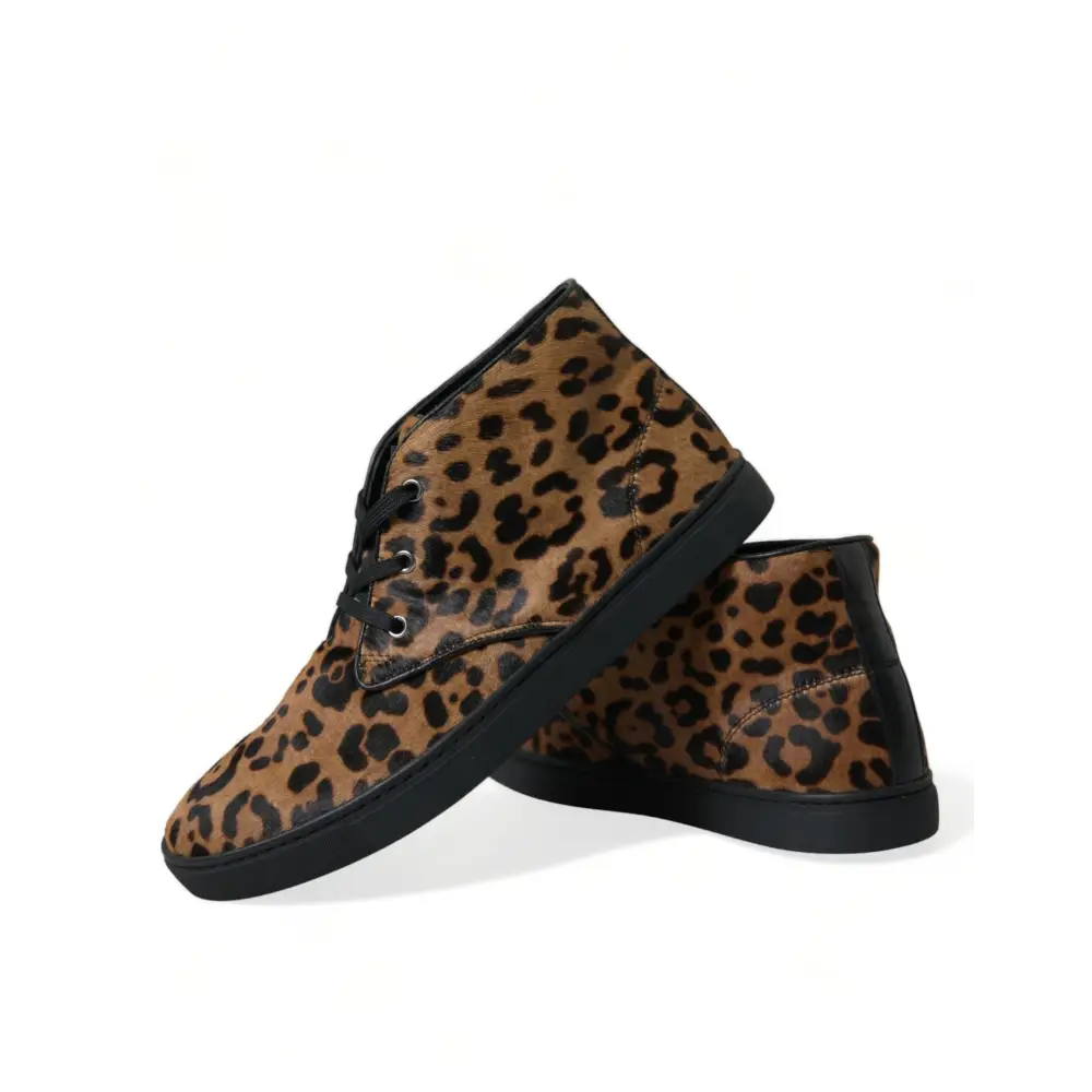 Dolce & Gabbana Braun Leopard Pony Haar Leder Turnschuhe Schuhe