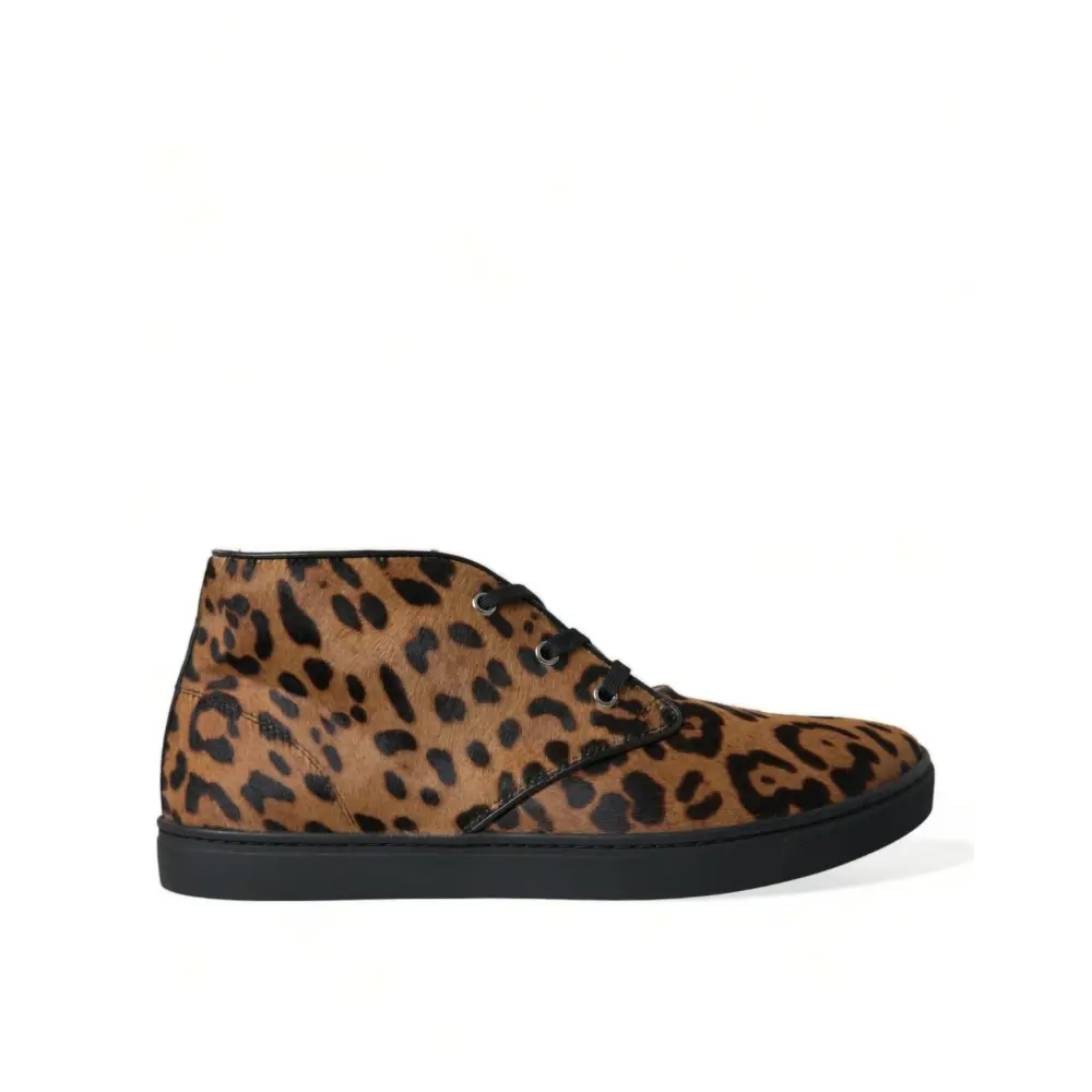 Dolce & Gabbana Braun Leopard Pony Haar Leder Turnschuhe Schuhe
