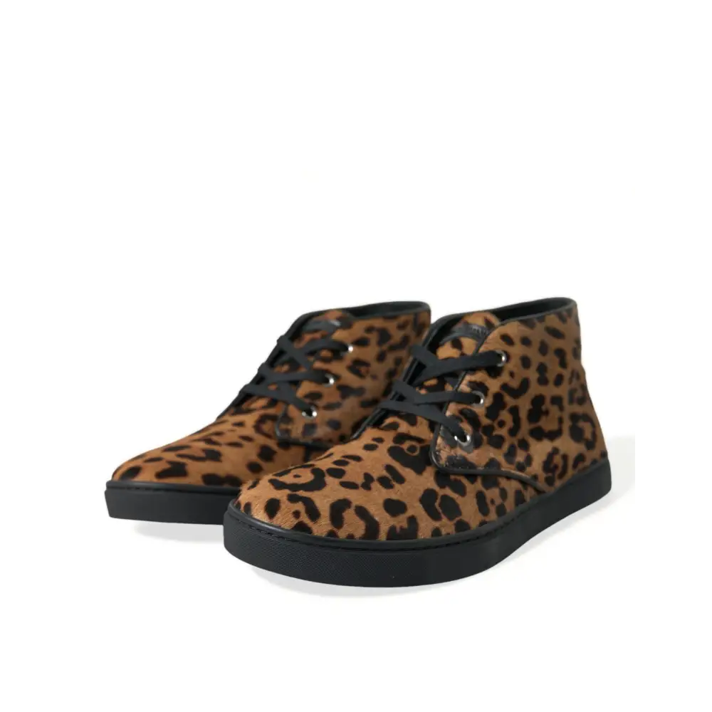 Dolce & Gabbana Braun Leopard Pony Haar Leder Turnschuhe Schuhe