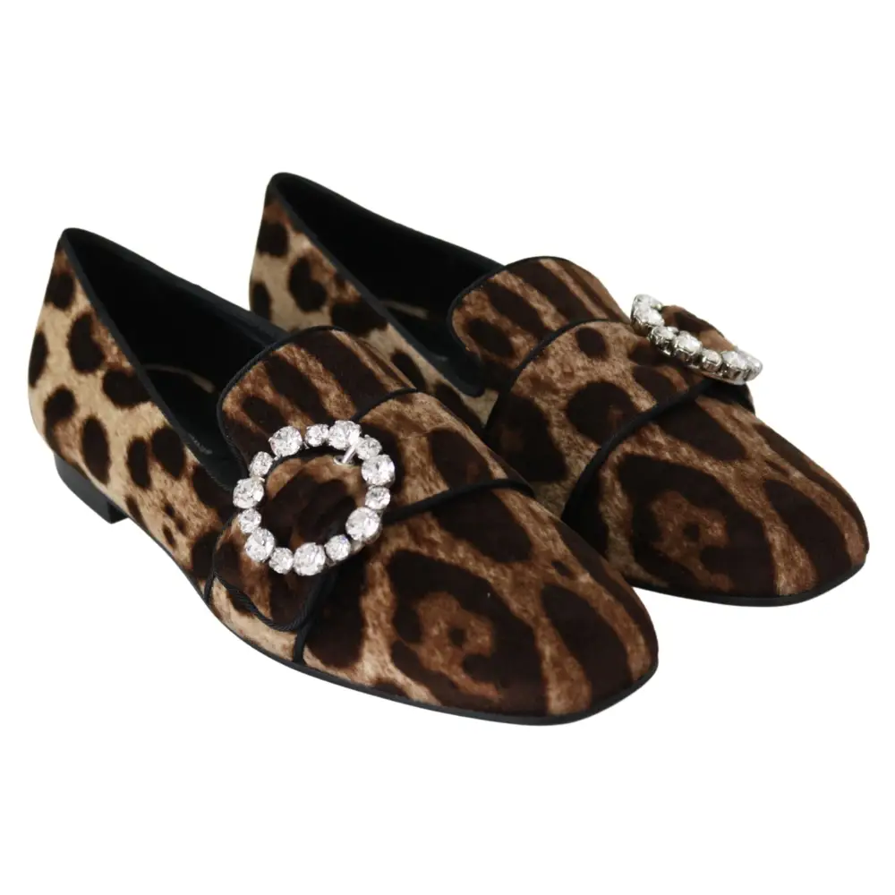 Dolce & Gabbana Braun Leopard Print Kristalle Loafers Flats Schuhe - EU35/US4.5