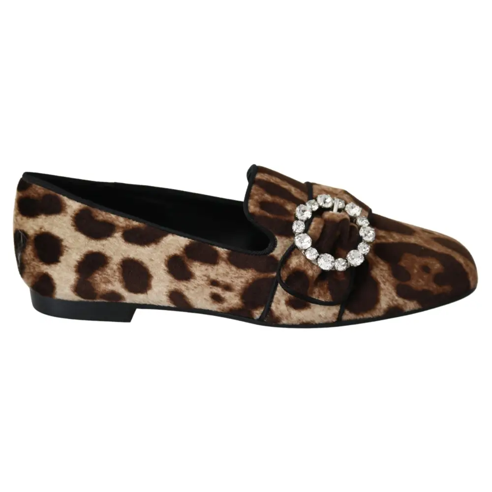 Dolce & Gabbana Braun Leopard Print Kristalle Loafers Flats Schuhe - EU35/US4.5