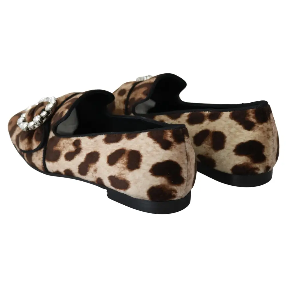 Dolce & Gabbana Braun Leopard Print Kristalle Loafers Flats Schuhe - EU35/US4.5