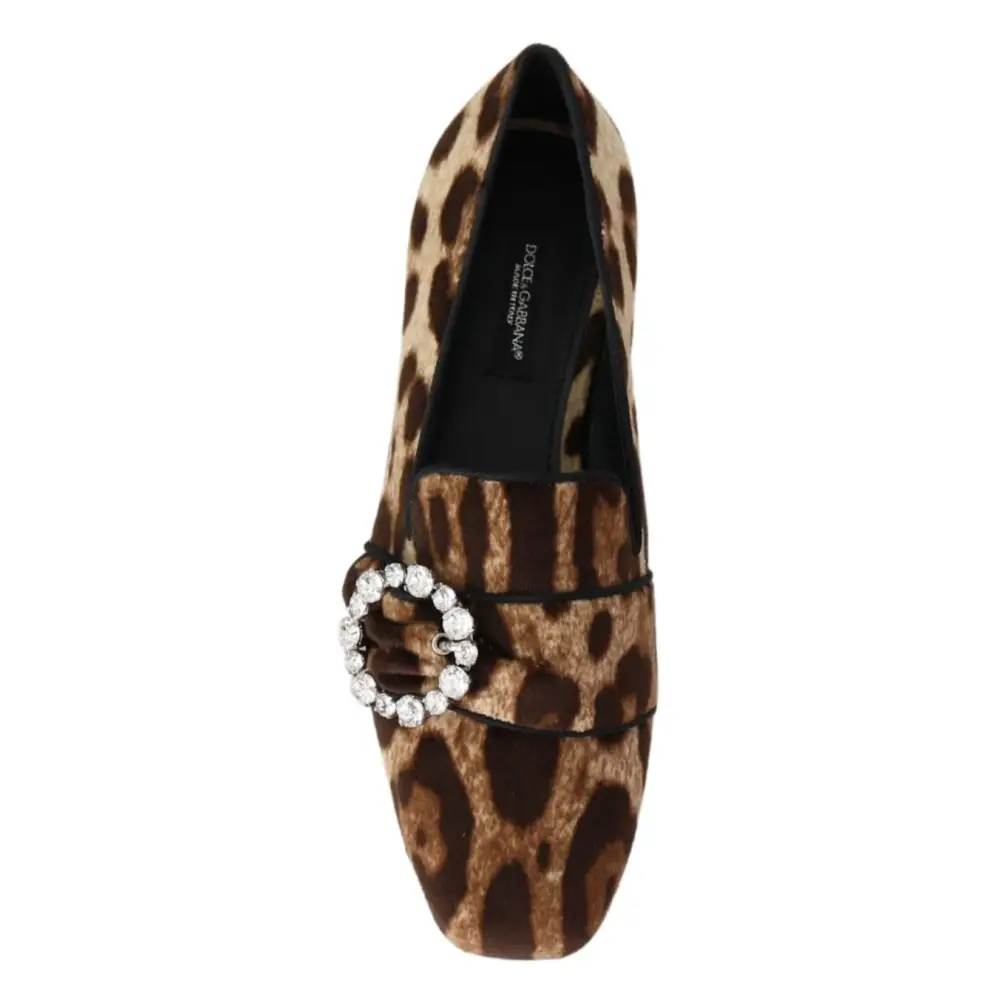 Dolce & Gabbana Braun Leopard Print Kristalle Loafers Flats Schuhe - EU35/US4.5