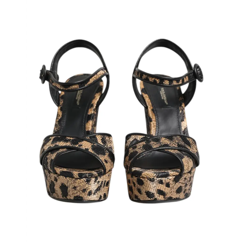 Dolce & Gabbana Braun Leopard Wedges Riemchensandalen Schuhe