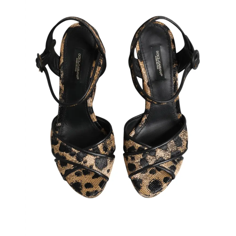Dolce & Gabbana Braun Leopard Wedges Riemchensandalen Schuhe