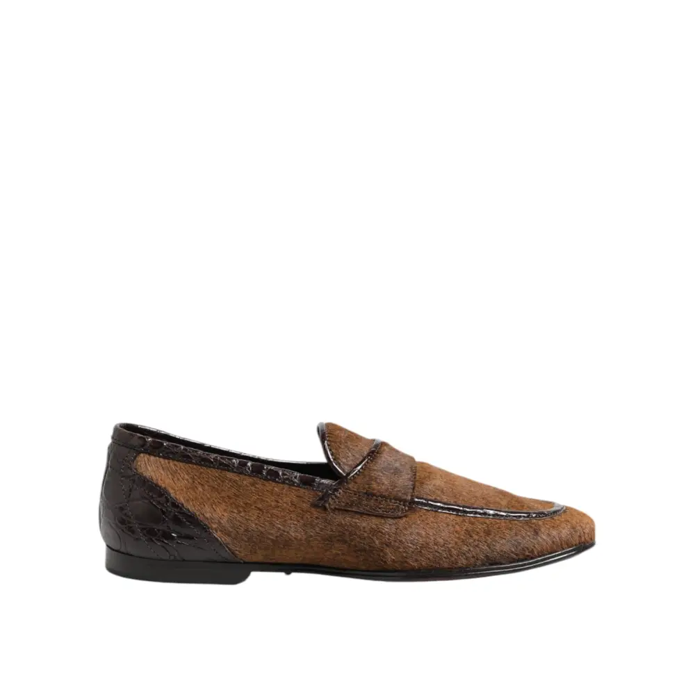 Dolce & Gabbana Braun Loafers Leder Slip On Männer Kleid Schuhe - EU39/US6