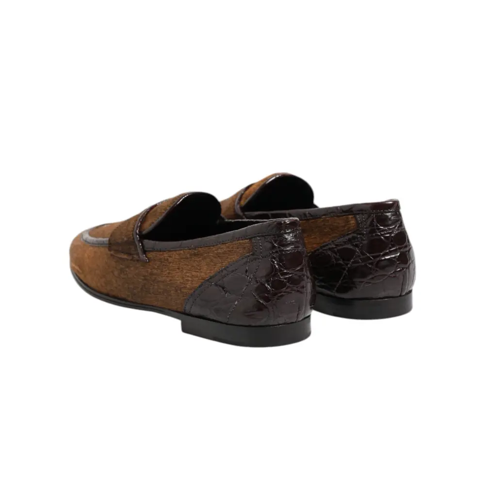 Dolce & Gabbana Braun Loafers Leder Slip On Männer Kleid Schuhe - EU39/US6