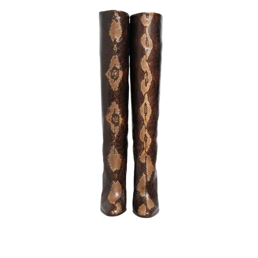 Dolce & Gabbana Braun Python Schlangenhaut Druck Reiten Stiefel Schuhe - EU36.5/US6