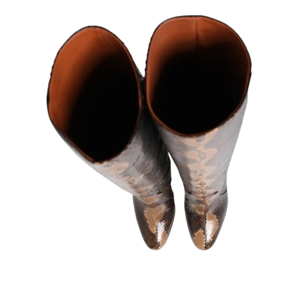 Dolce & Gabbana Braun Python Schlangenhaut Druck Reiten Stiefel Schuhe - EU36.5/US6