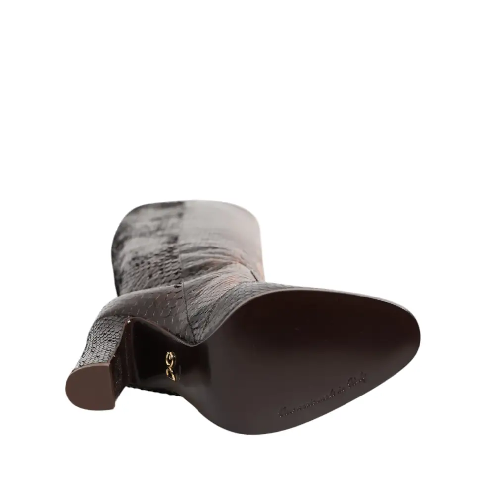 Dolce & Gabbana Braun Python Schlangenhaut Druck Reiten Stiefel Schuhe - EU36.5/US6