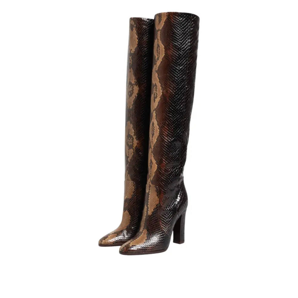 Dolce & Gabbana Braun Python Schlangenhaut Druck Reiten Stiefel Schuhe - EU36.5/US6