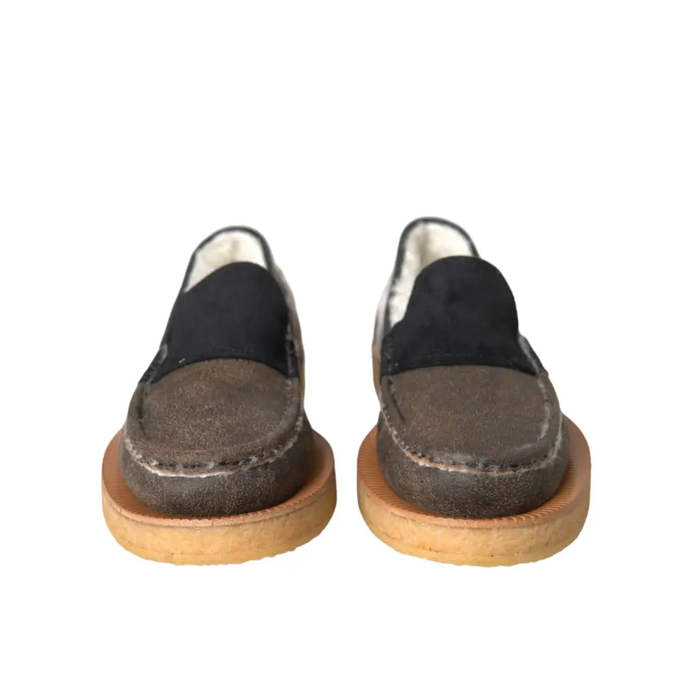 Dolce & Gabbana Braun Schwarz Fell Leder Loafers Männer Schuhe - EU40.5/US7.5