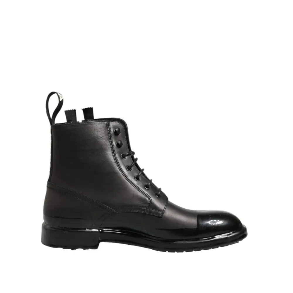 Dolce & Gabbana Braun Schwarz Lace Up Mid Calf Männer Stiefel Schuhe - EU44/US11