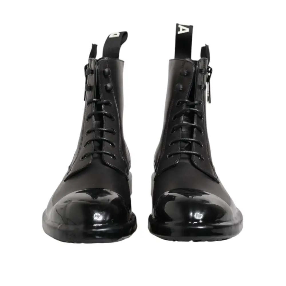 Dolce & Gabbana Braun Schwarz Lace Up Mid Calf Männer Stiefel Schuhe - EU44/US11