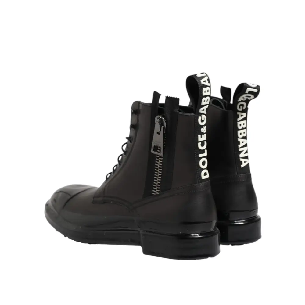 Dolce & Gabbana Braun Schwarz Lace Up Mid Calf Männer Stiefel Schuhe - EU44/US11