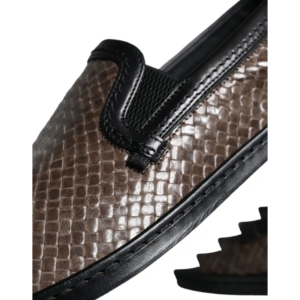 Dolce & Gabbana Braun Schwarz Leder gewebt Männer Loafers Schuhe