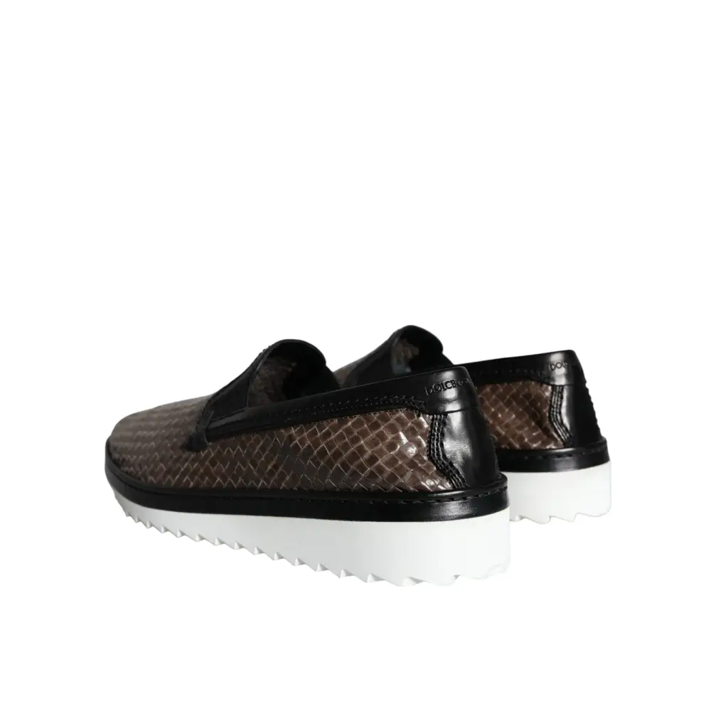 Dolce & Gabbana Braun Schwarz Leder gewebt Männer Loafers Schuhe