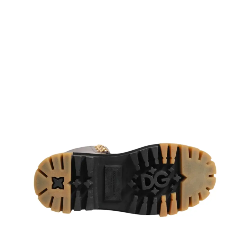 Dolce & Gabbana Braun Schwarz Leder Stiefel Reißverschluss Schnürschuhe - EU40/US7