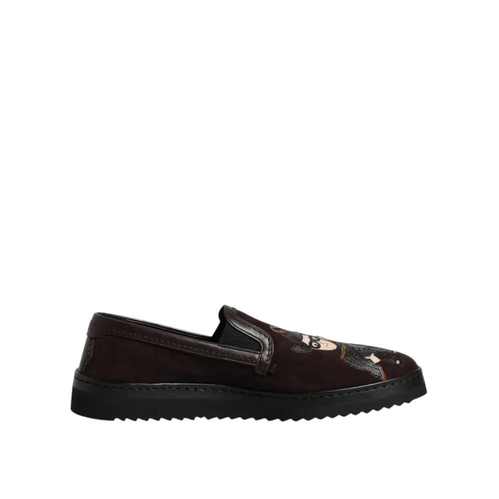 Dolce & Gabbana Braun Wildleder DG Familie Slip On Flats Schuhe - EU41.5/US8.5