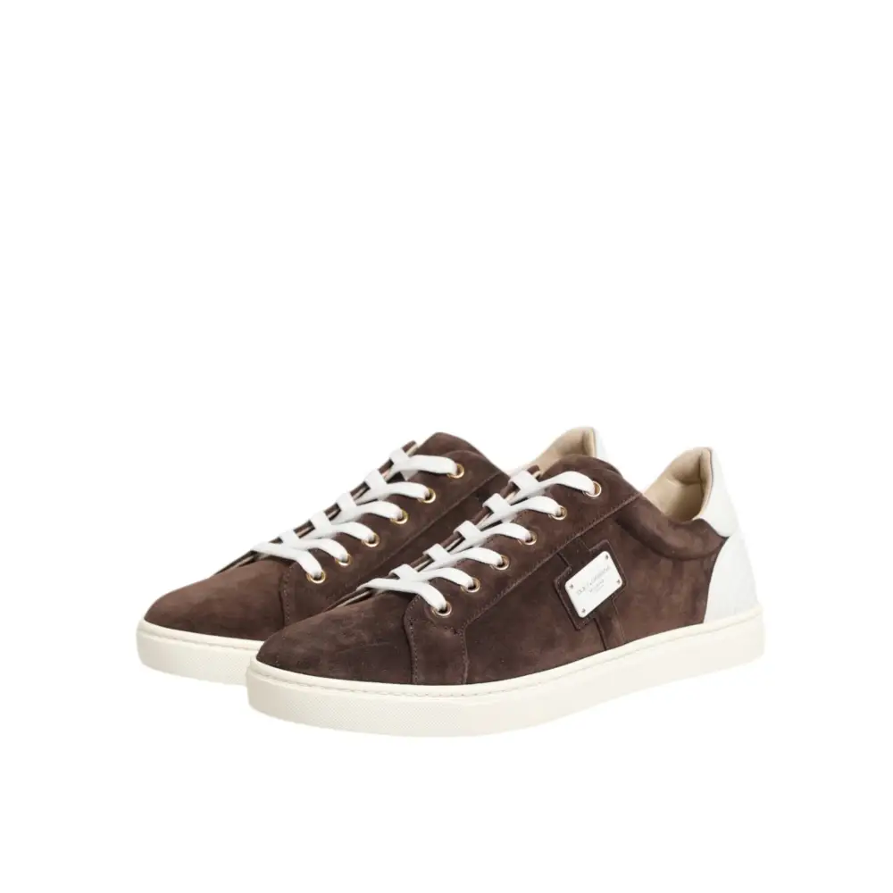 Dolce & Gabbana Braun Wildleder Leder Low Top Männer Turnschuhe Schuhe