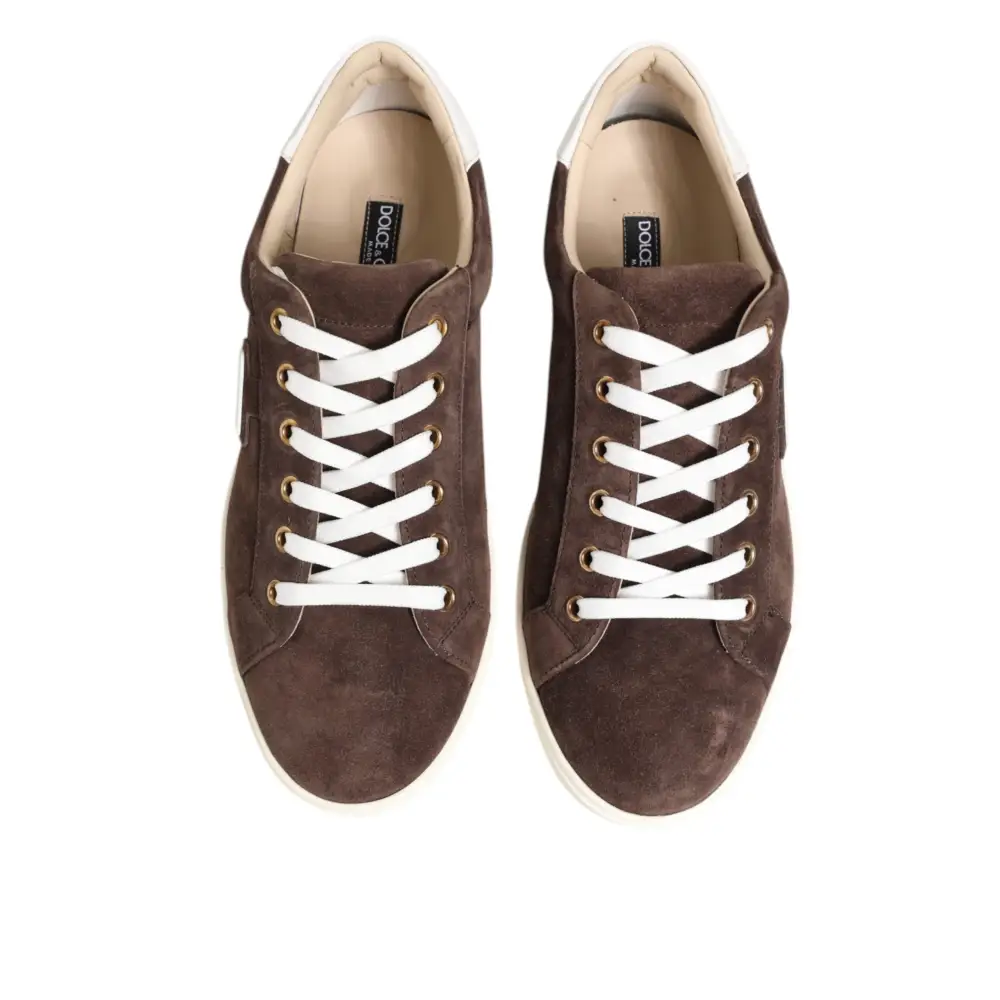 Dolce & Gabbana Braun Wildleder Leder Low Top Männer Turnschuhe Schuhe