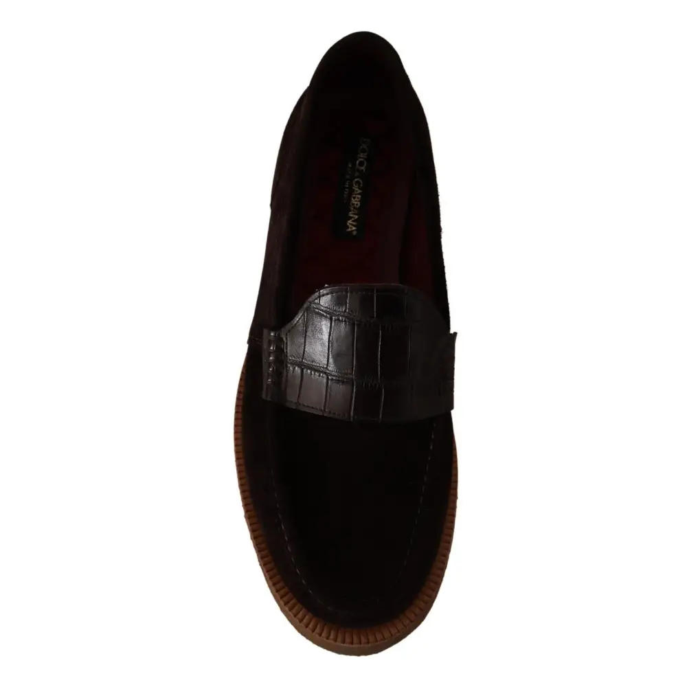 Dolce & Gabbana Braun Wildleder Slip On Flats Mokassin Schuhe - EU44/US11