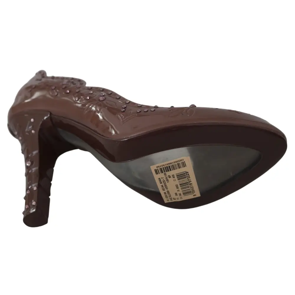 Dolce & Gabbana Braune Floral Crystal Heels CINDERELLA Schuhe - EU39/US8.5