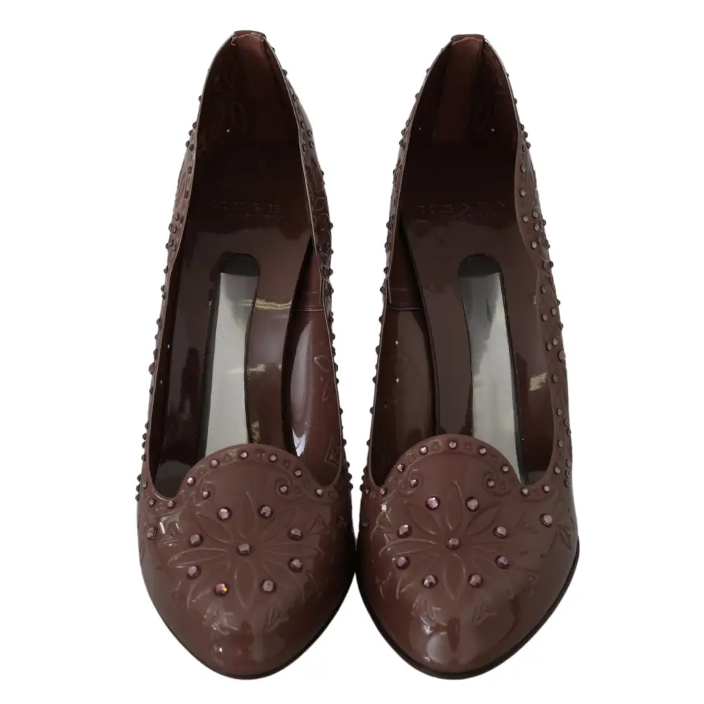 Dolce & Gabbana Braune Floral Crystal Heels CINDERELLA Schuhe - EU39/US8.5