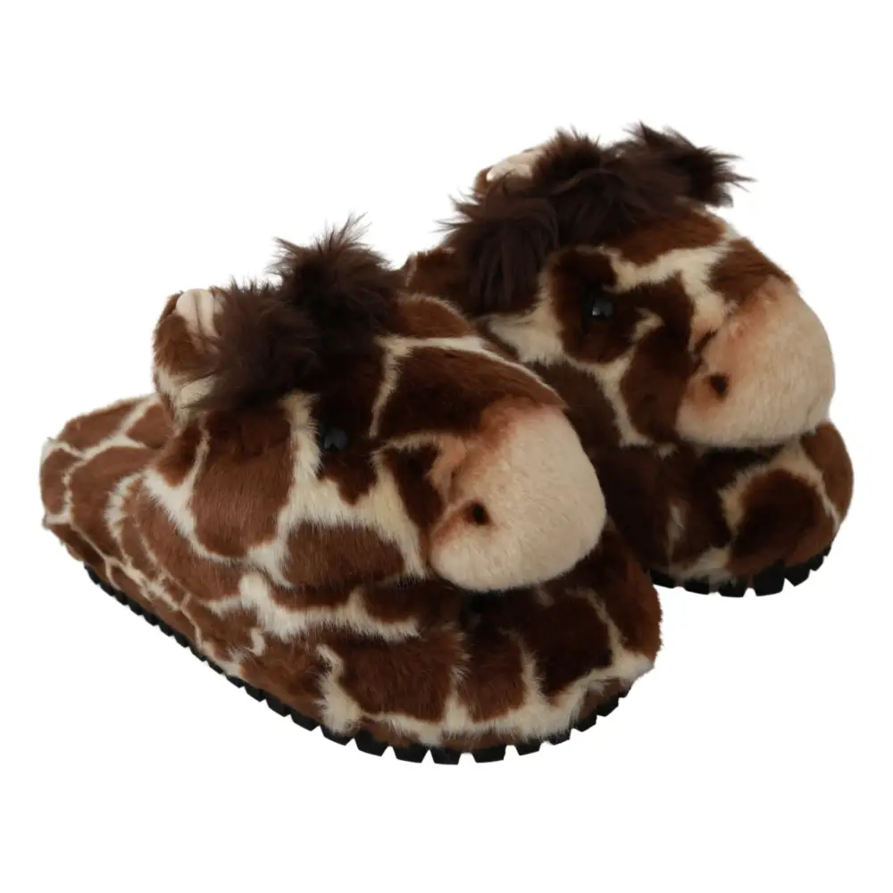 Dolce & Gabbana Braune Giraffe Hausschuhe Flache Sandalen Schuhe - EU35/US4.5