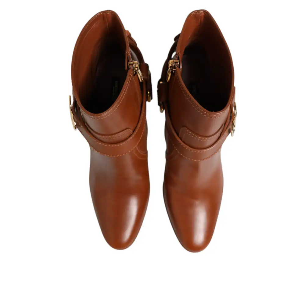 Dolce & Gabbana Braune Leder DG Logo Schnallenstiefel Schuhe