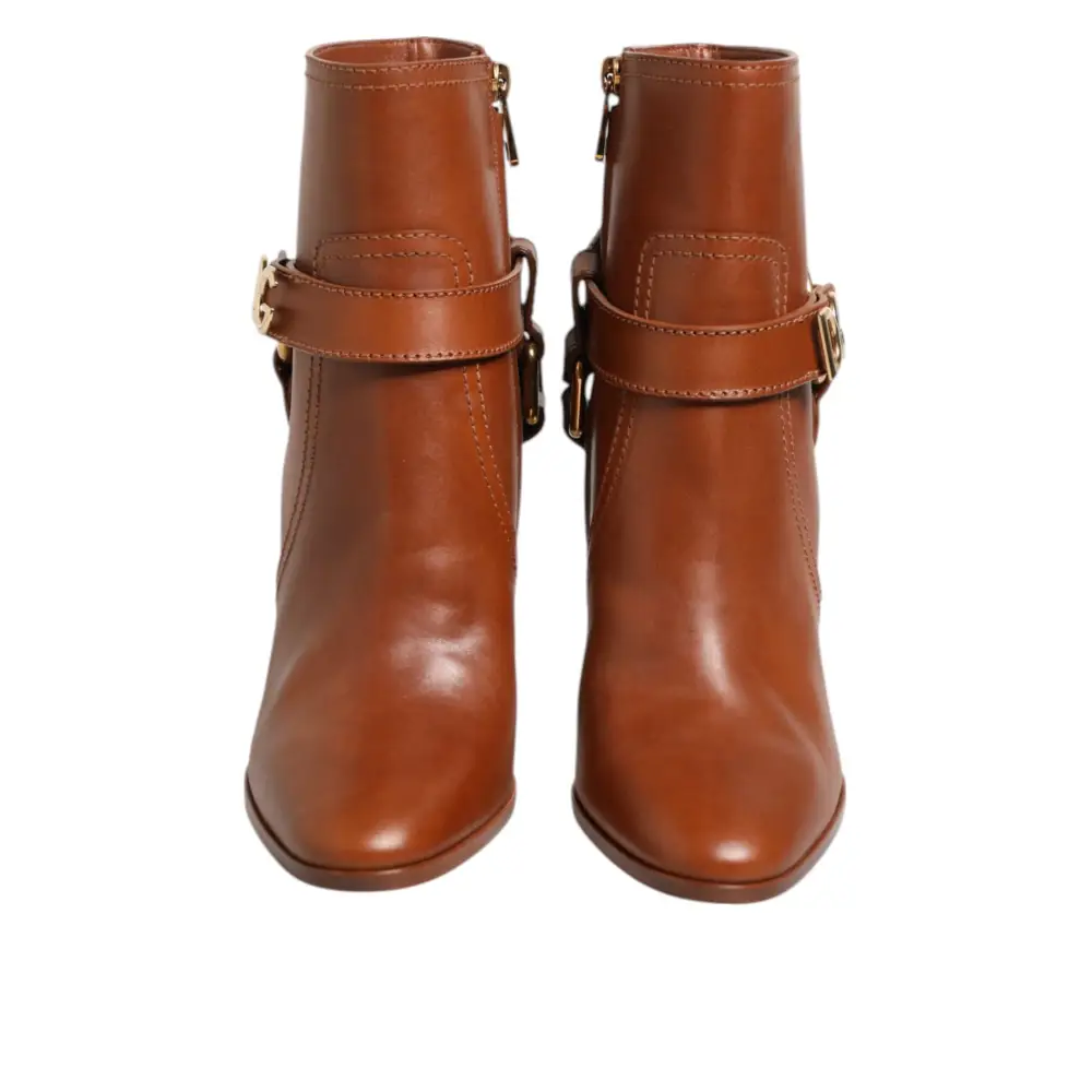 Dolce & Gabbana Braune Leder DG Logo Schnallenstiefel Schuhe