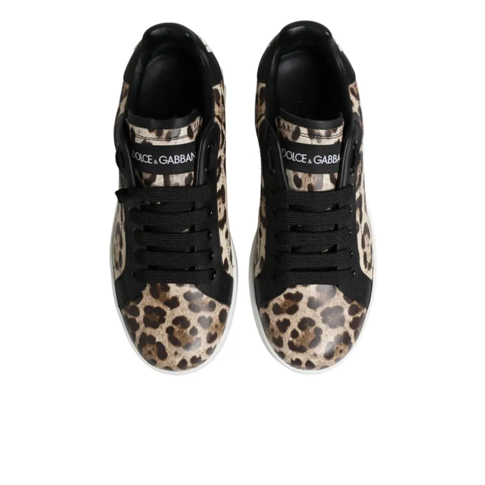 Dolce & Gabbana Braune Leder-Sneakers mit Leopardenmuster