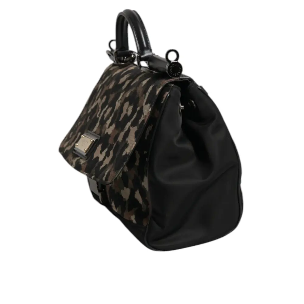 Dolce & Gabbana Braune Leopard Print Lacquard Nylon Sicily Tote Bag