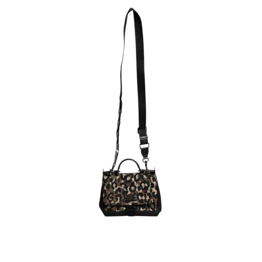 Dolce & Gabbana Braune Leopard Print Lacquard Nylon Sicily Tote Bag