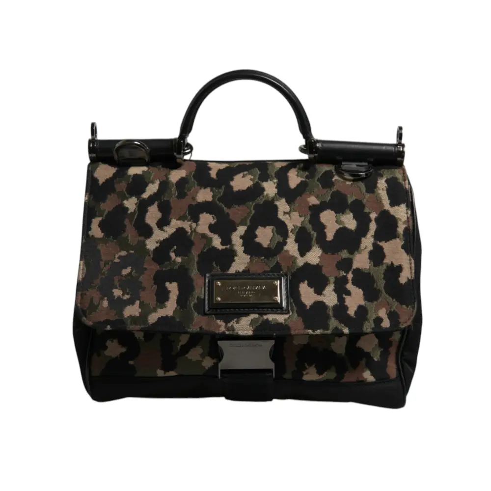 Dolce & Gabbana Braune Leopard Print Lacquard Nylon Sicily Tote Bag
