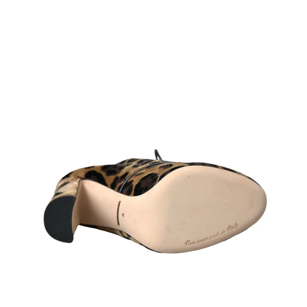 Dolce & Gabbana Braune Leopardenhaar Schnürstiefel Schuhe