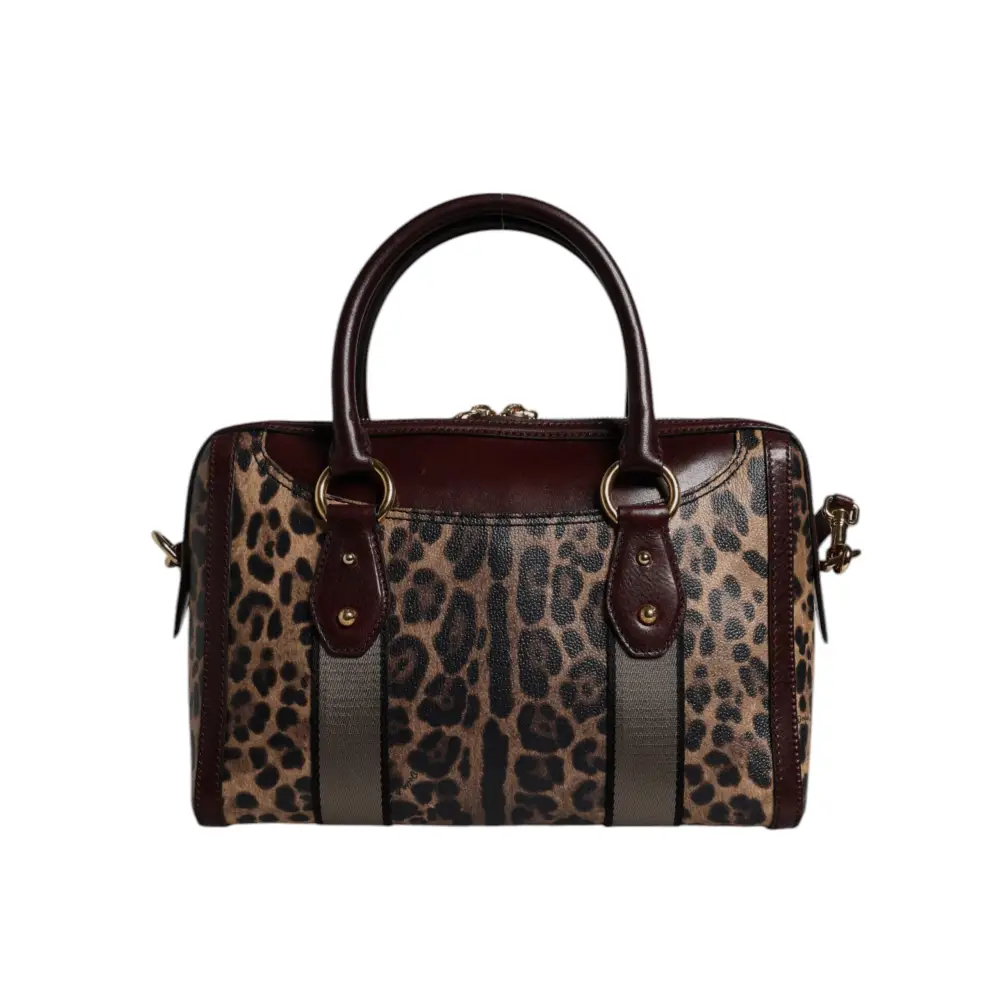 Dolce & Gabbana Braune Leopardenleder-Schulterriemen-Duffle-Tasche