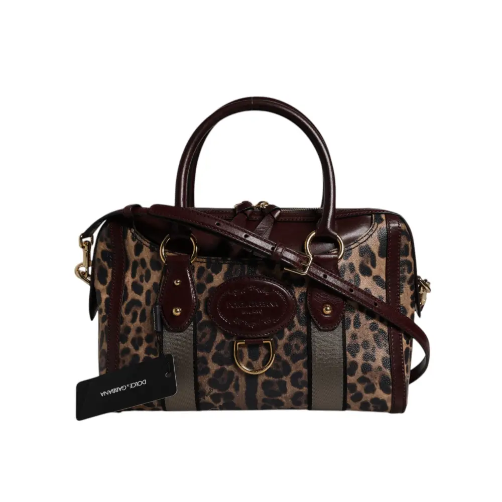 Dolce & Gabbana Braune Leopardenleder-Schulterriemen-Duffle-Tasche