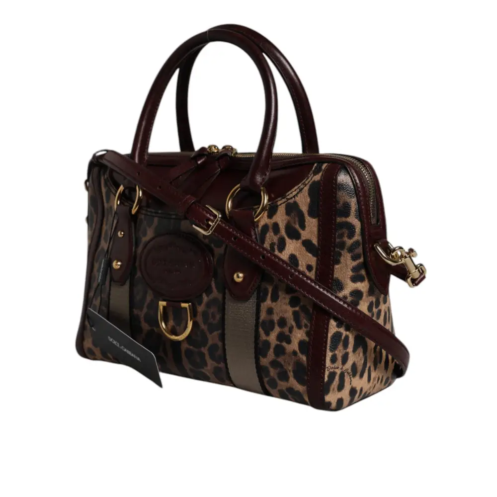 Dolce & Gabbana Braune Leopardenleder-Schulterriemen-Duffle-Tasche