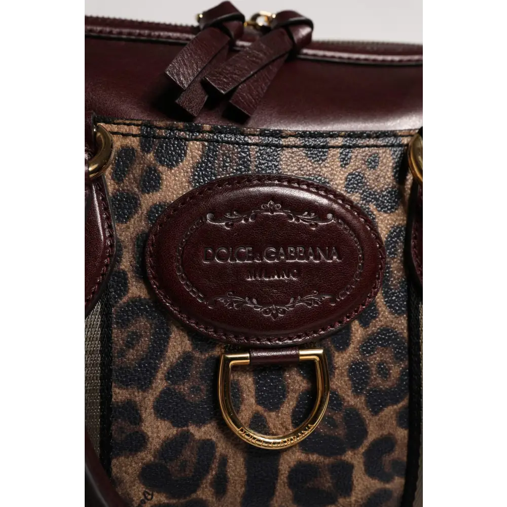 Dolce & Gabbana Braune Leopardenleder-Schulterriemen-Duffle-Tasche