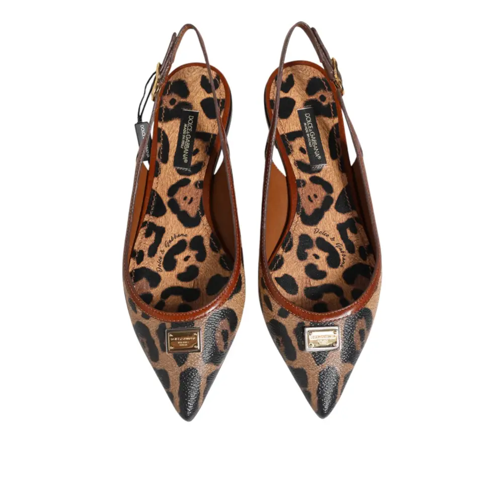 Dolce & Gabbana Braune Slingback-Ballerinas mit Leopardenmuster - EU35/US4.5