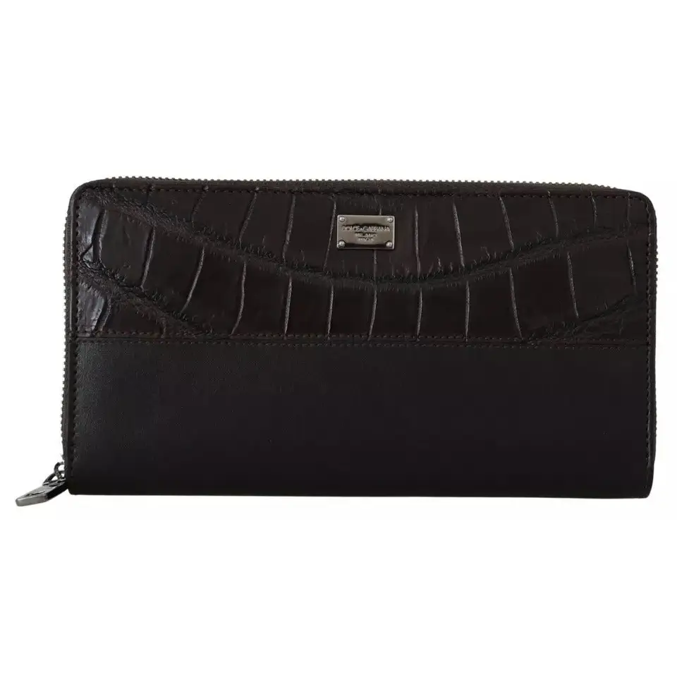 Dolce & Gabbana Braunes Exotenleder Zip Around Continental Clutch Geldbörse