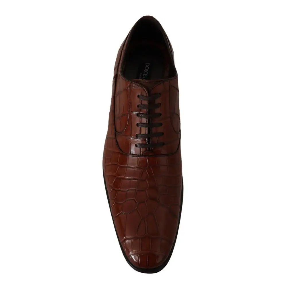 Dolce & Gabbana Braunes Krokodilleder Herren Derby Schuhe - EU44/US11