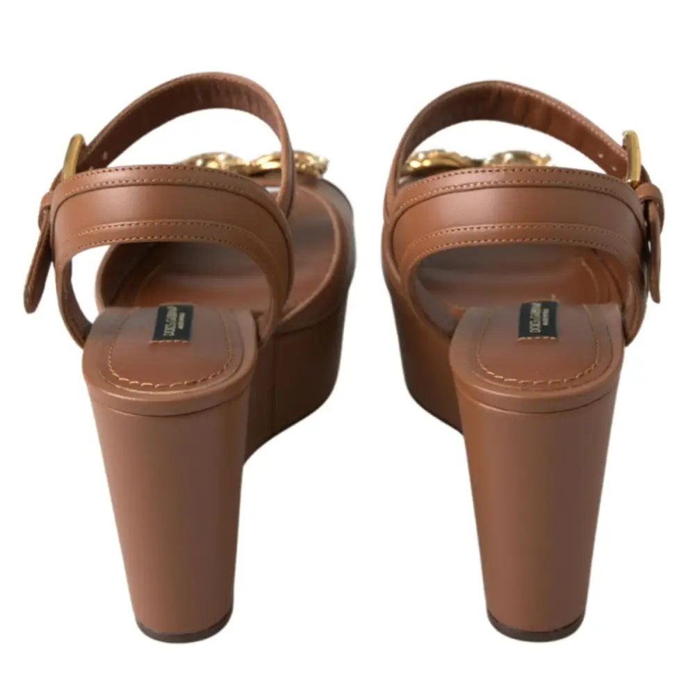 Dolce & Gabbana Braunes Leder AMORE Wedges Sandalen Schuhe