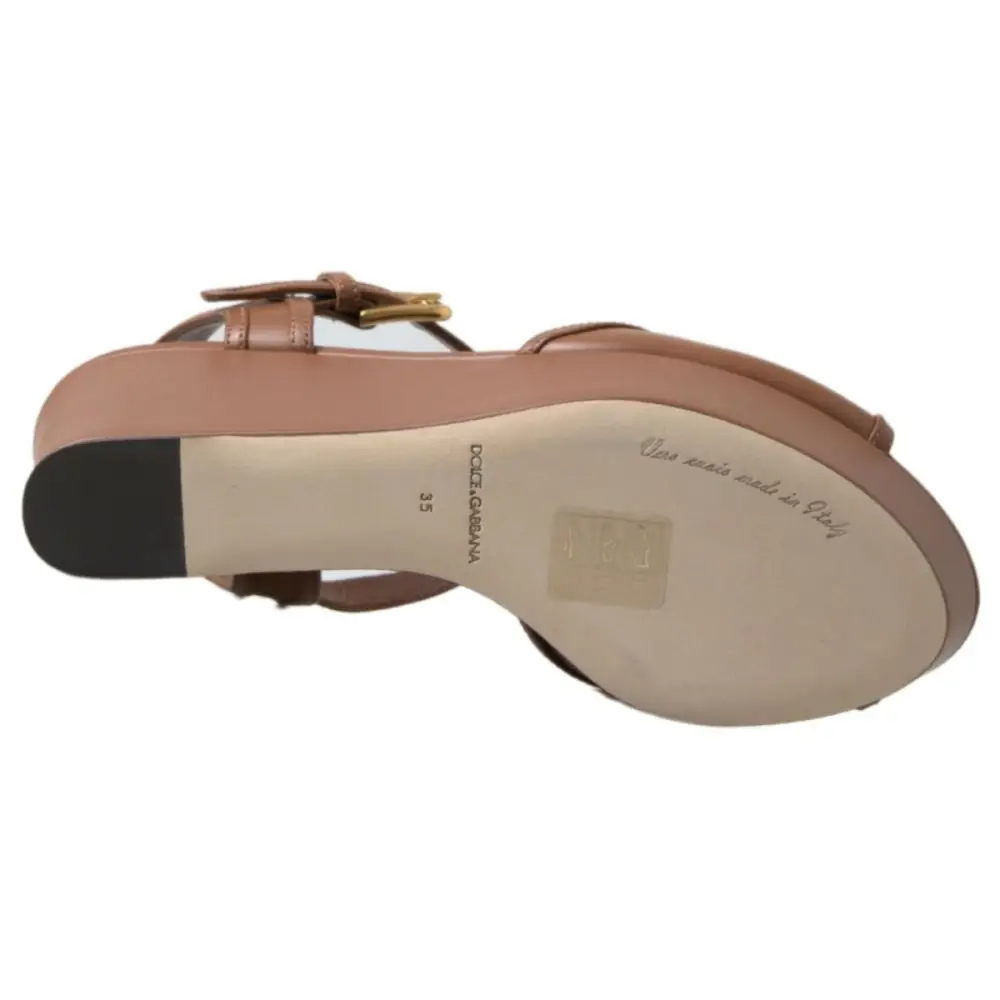 Dolce & Gabbana Braunes Leder AMORE Wedges Sandalen Schuhe