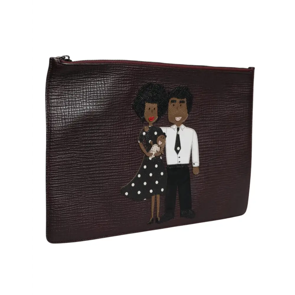 Dolce & Gabbana Braunes Leder #DGFAMILY Verschönerte Herren Clutch Pouch Tasche